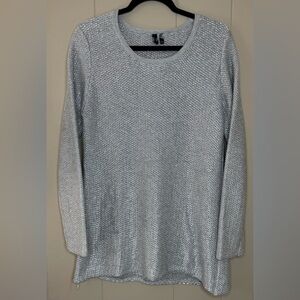 Ravel Silver Metallic Knit Tunic Sweater Womens Size Medium